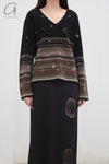 SWAYING 25 Early Spring V-neck snowflake jacquard pullover / straight pants SW-SW25PS1T13-HEI Black top SW25PS1T13 SW25PS3B11